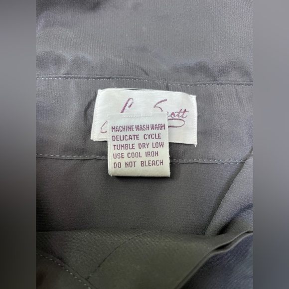 Laura Scott Vintage Grey Polyester Long-Sleeved Collared Pleated Blouse - Picture 3 of 5